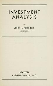 Cover of Investment analysis by John Henry Prime