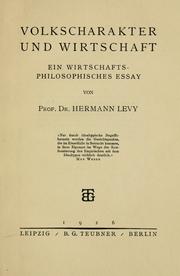 Cover of Volkscharakter und Wirtschaft by Hermann Levy