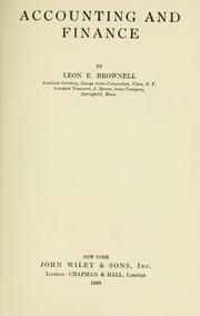 Front cover of Accounting and finance by Leon Edward Brownell