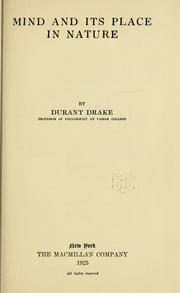 Front cover of Mind and its place in nature by Durant Drake