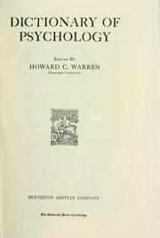 Front cover of Dictionary of psychology by Howard C. Warren