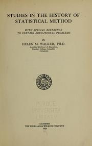 Front cover of Studies in the history of statistical method by Helen Mary Walker
