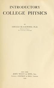 Front cover of Introductory college physics by Oswald H. Blackwood