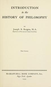 Front cover of Introduction to the history of philosophy by Joseph B. Burgess
