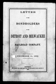 Front cover of Letter to the bondholders of the Detroit and Milwaukee Railroad Company by Detroit and Milwaukee Railroad Company