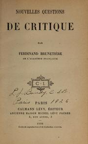 Front cover of Nouvelles questions de critique by Ferdinand Brunetière