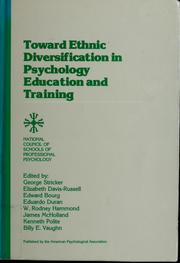 Front cover of Toward ethnic diversification in psychology education and training by George Stricker