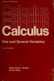 Front cover of Solutions manual for Calculus, one and several variables by Saturnino L. Salas