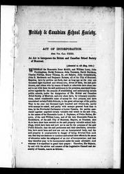 Front cover of British & Canadian School Society by British and Canadian School Society of Montreal