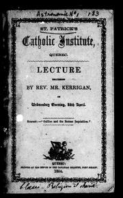 Front cover of Lecture delivered by Rev. Mr. Kerrigan on Wednesday evening, 26th April by Kerrigan Rev