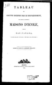 Front cover of Tableau des argents fournis par le gouvernement pour aider aux bâ tisses de maisons d'école dans le Bas-Canada by Unknown
