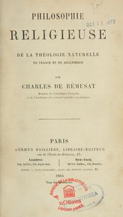 Cover of Philosophie religieuse de la théologie naturelle en France et en Angleterre by Charles de Rémusat