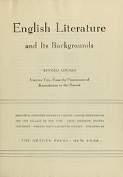Front cover of English literature and its backgrounds, from the Old English period through the twentieth century, [by] Bernard D. Grebanier [and others] by Bernard D. N. Grebanier