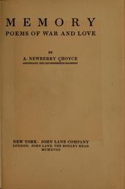 Front cover of Memory poems of war and love by Arthur Newberry Choyce