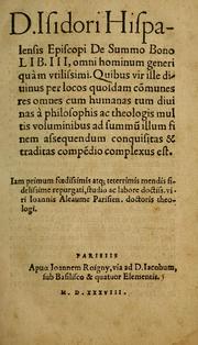 Front cover of De summo bono lib. III by Saint Isidore of Seville