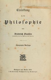 Front cover of Einleitung in die Philosophie by Paulsen, Friedrich