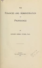 Front cover of The finances and administration of Providence by Howard Kemble Stokes