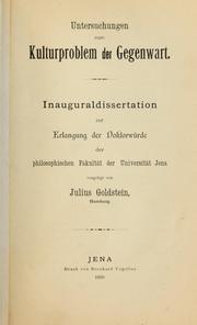 Front cover of Untersuchungen zum Kulturproblem der Gegenwart by Julius Goldstein