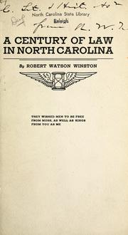 Cover of A century of law in North Carolina by Robert W. Winston