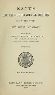 Front cover of Kant's Critique of practical reason and other works on the theory of ethics by Immanuel Kant