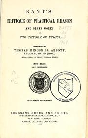 Front cover of Kant's Critique of practical reason and other works on the theory of ethics by Immanuel Kant