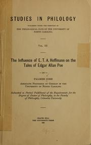 Front cover of The influence of E. T. A. Hoffmann on the tales of Edgar Allan Poe by Palmer Cobb