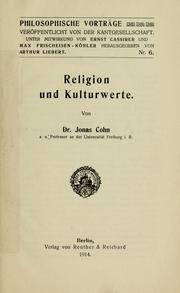 Front cover of Religion und Kulturwerte by Jonas Cohn