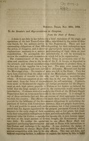 Front cover of To the senators and representatives in Congress, from the state of Texas by William J. Hutchins