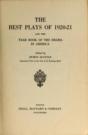Cover of The Best plays of 1920-21 and the year book of the drama in America by Burns Mantle