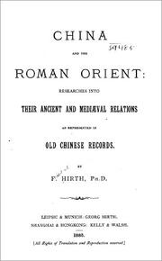 Front cover of China and the Roman Orient by Friedrich Hirth