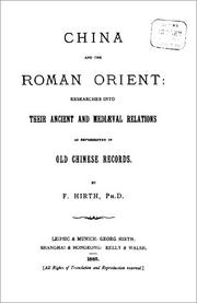 Cover of China and the Roman Orient by Friedrich Hirth