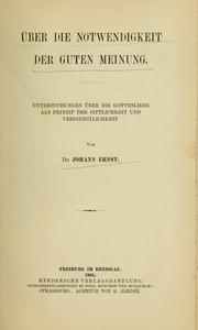 Front cover of Über die Notwendigkeit der guten Meinung by Johann Ernst