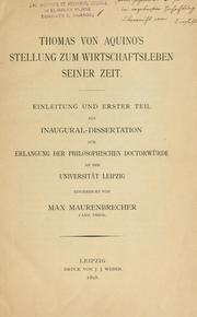 Front cover of Thomas von Aquinos Stellung zum Wirtschaftsleben seiner Zeit by Max Maurenbrecher