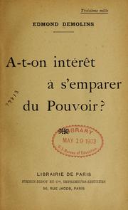Front cover of A-t-on intérêt à s'emparer du pouvoir? by Edmond Demolins