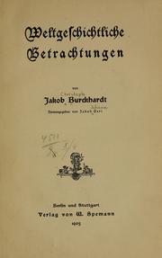 Front cover of Weltgeschichtliche betrachtungen by Jacob Burckhardt