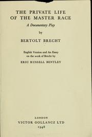 Front cover of The private life of the master race by Bertolt Brecht