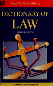 Front cover of Dictionary of law by P. H. Collin
