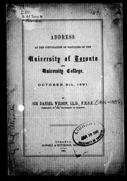 Front cover of Address at the convocation of faculties of the University of Toronto and University College, October 5th, 1891 by Daniel Wilson