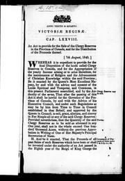 Cover of An Act to provide for the sale of the clergy reserves in the province of Canada by Great Britain. Department of Economic Affairs.
