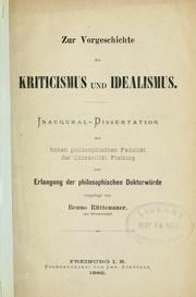 Cover of Zur Vorgeschichte des Kriticismus und Idealismus by Benno Rüttenauer