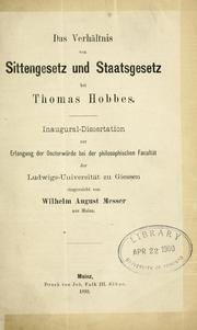 Front cover of Das Verhältnis von Sittengesetz und Staatsgesetz bei Thomas Hobbs by August Messer