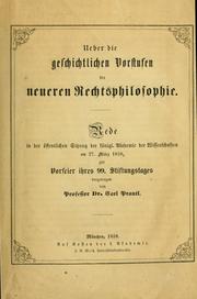 Cover of Ueber die geschichtlichen Vorstufen der neueren Rechtsphilosophie by Carl Prantl