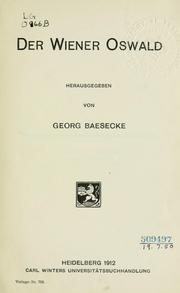 Cover of Der Wiener Oswald by Georg Baesecke