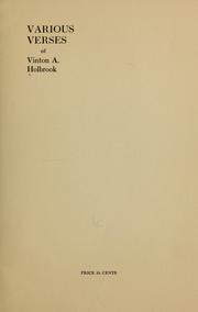Front cover of Various verses of Vinton A. Holbrook... by Vinton August Holbrook
