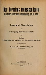 Front cover of Der Terminus transszendental in seiner historischen Entwickelung bis zu Kant by Knittermeyer, Hinrich