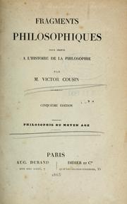 Front cover of Fragments philosophiques pour servir à l'histoire de la philosophie by Cousin, Victor