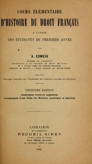 Cover of Cours élémentaire d'histoire du droit français à l'usage des étudiants de première année by A. Esmein