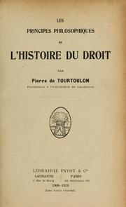 Front cover of Les principes philosophiques de l'histoire du droit by Pierre de Tourtoulon