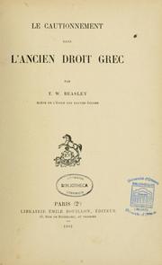 Front cover of Le cautionnement dans l'ancien droit grec by Thomas Woodthorpe Beasley