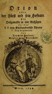 Cover of Orion, oder, Der Fürst und sein Hofnarr by Joachim Perinet